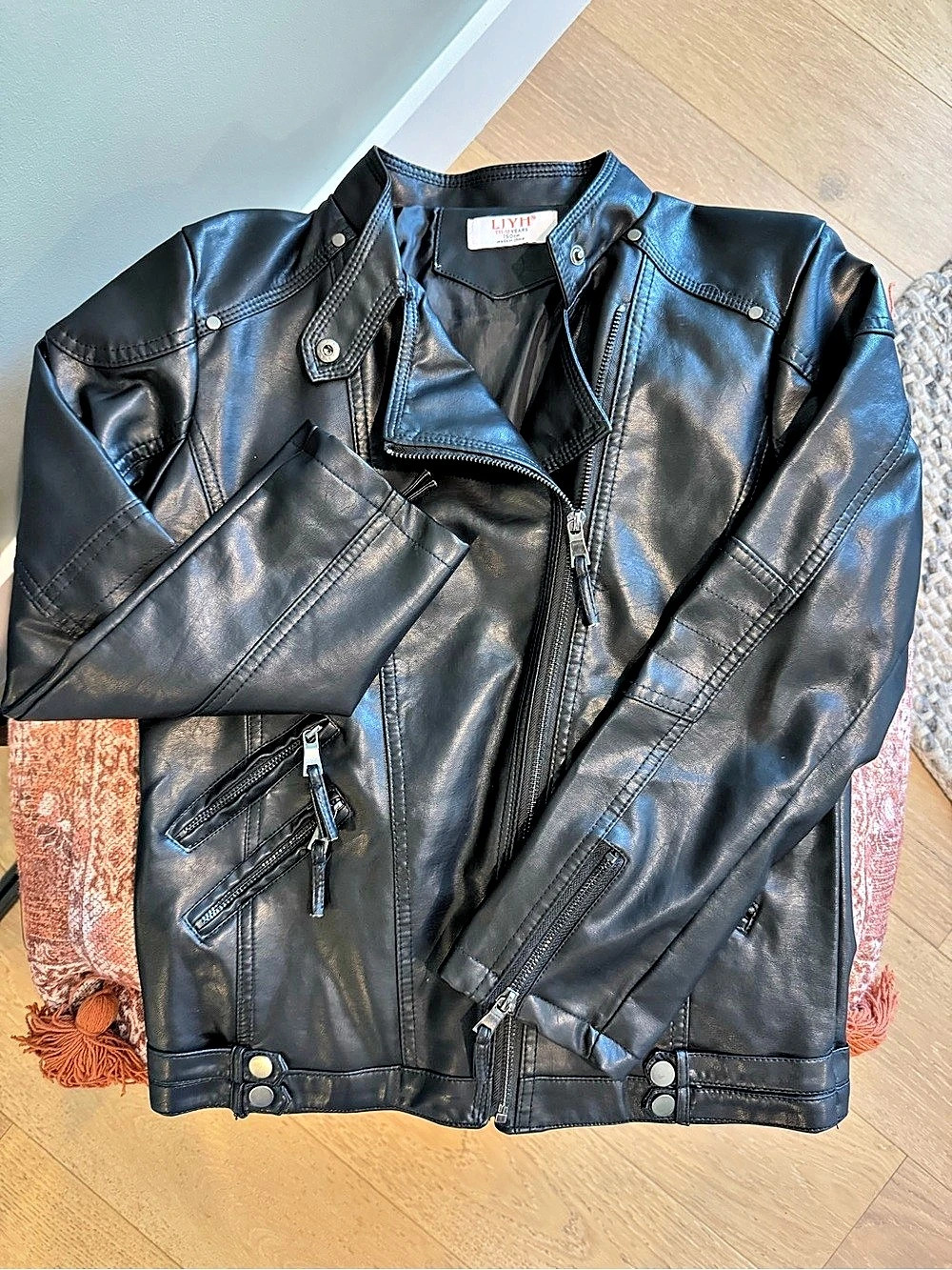 Kids Black Faux Leather Moto Jacket- 11-12Y